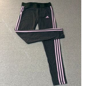 Adidas Womens M Gray Pink 3 Stripes Athletic Leggings Workout Pants